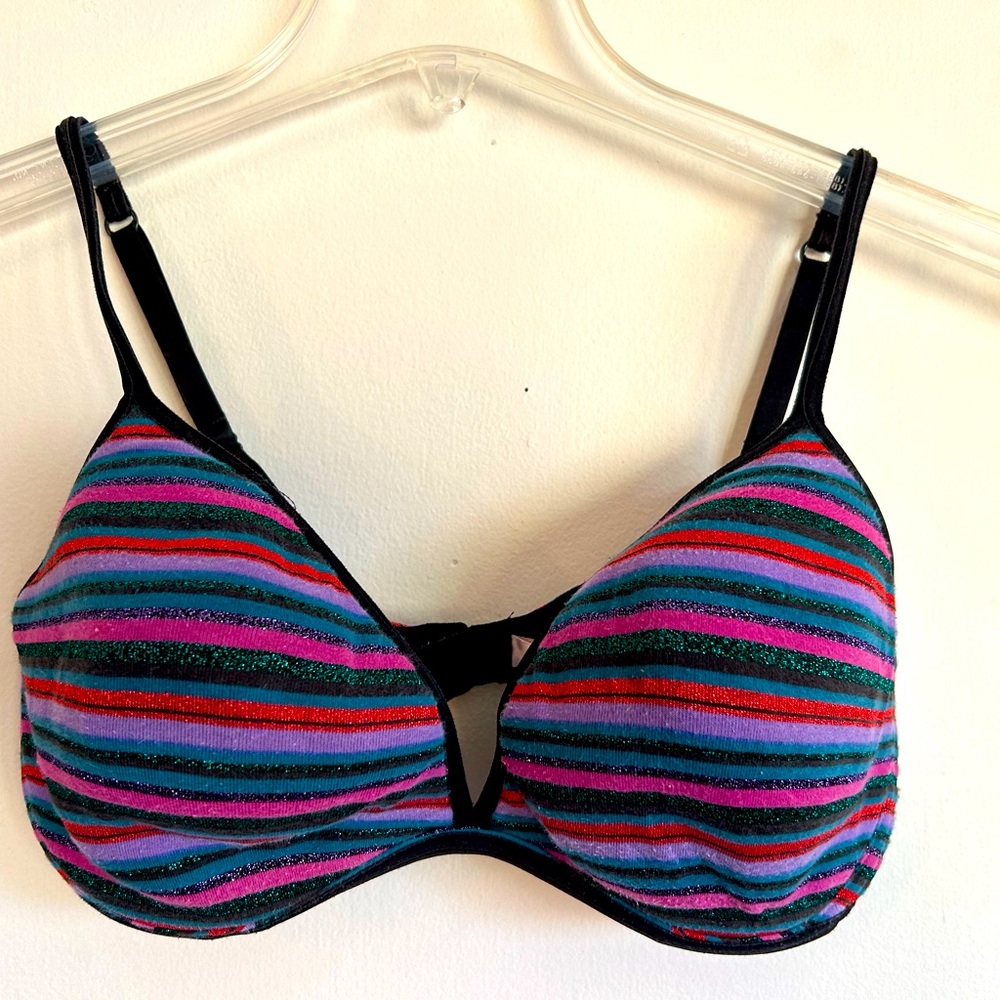 Victoria’s Secret Top black, pink, red, green striped size 36C